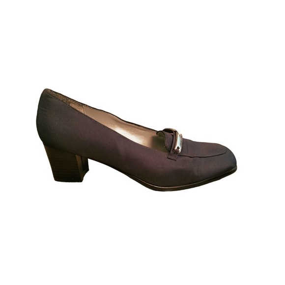 Herman Geist Navy Blue slip-on block heel shoes silver accent woman size 8.5 - Picture 1 of 9